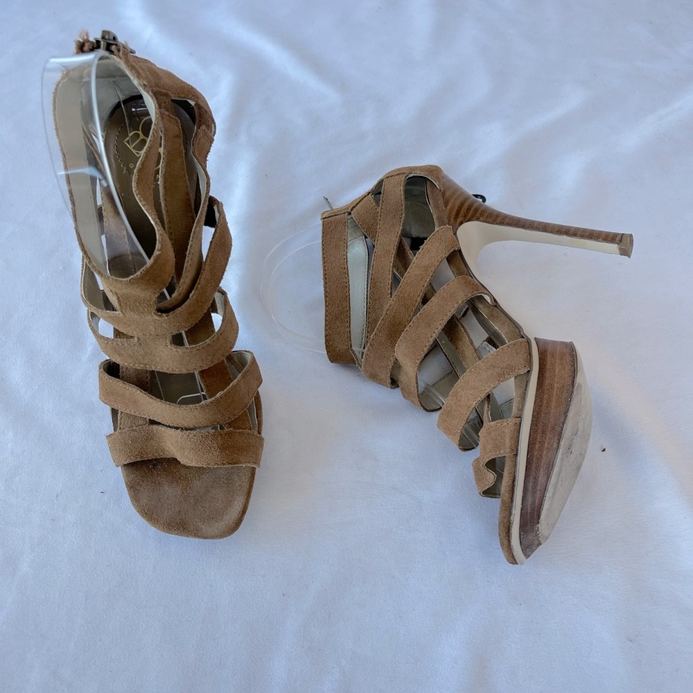 BCBG Leather Strappy Platform Women’s Heels Brown Size 6.5